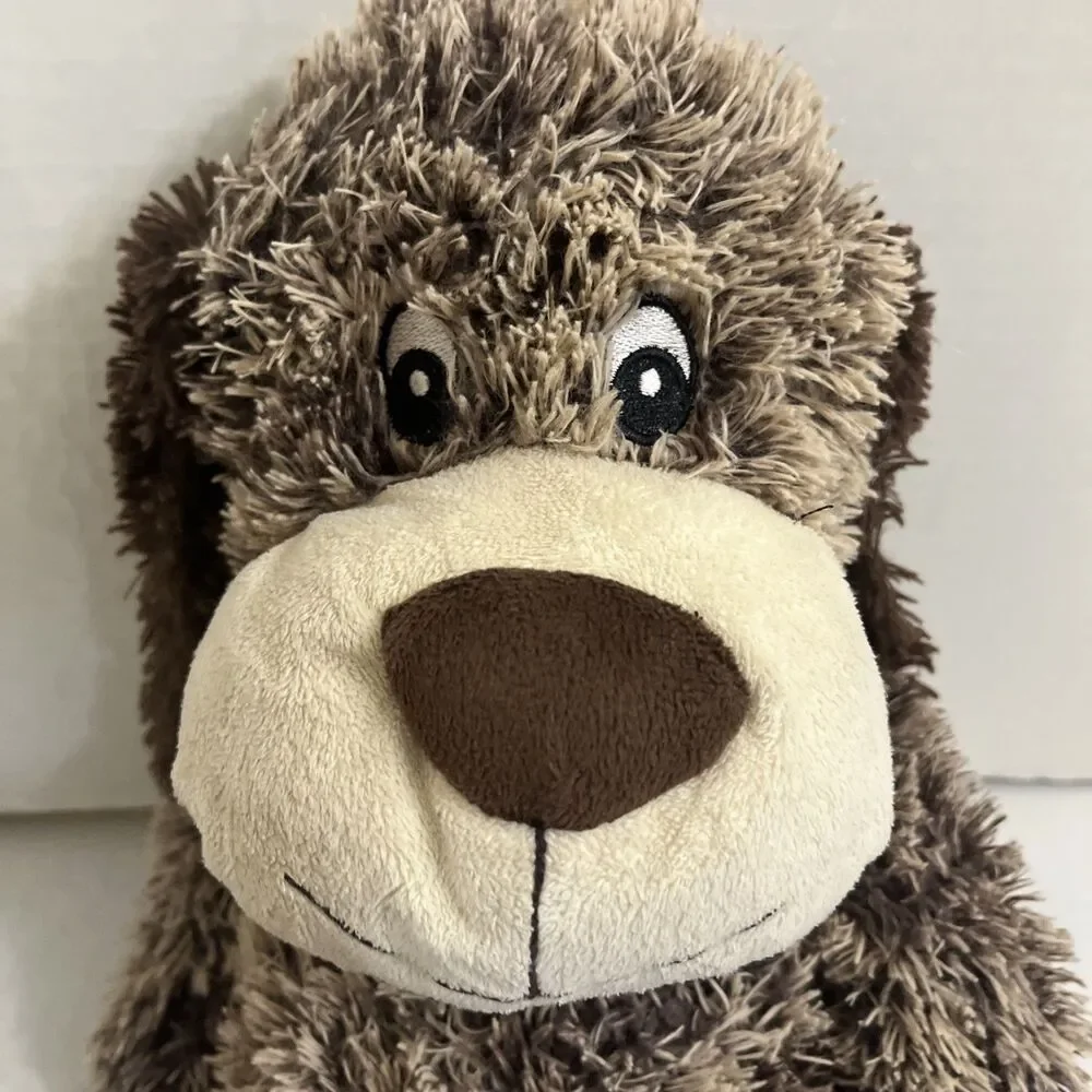 2 Pacific Fluffy Puppy Dog Plush Squeakers Embroidered Eyes Floppy 17” Brown
